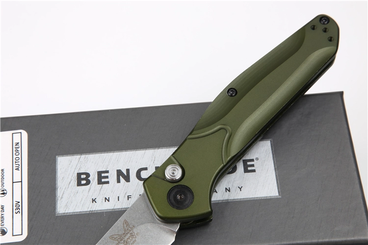 Benchmade 9400 Osborne AUTO Folding Knife 3.26" S30V Satin Plain Blade, Green Aluminum Handles