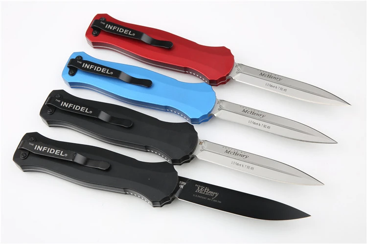 Benchmade 3300BK Infidel Dagger AUTO OTF Knife 3.85" D2 Black Double Edge Blade, Aviation Aluminum Handles