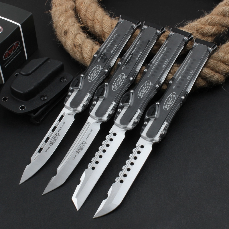 Microtech Marfione Custom Knives Halo VI OTF AUTO 4.33" Elmax Blade, Black Aluminum Alloy+ABS Handles