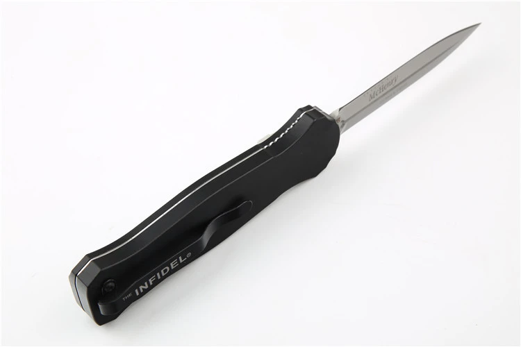 Benchmade 3300BK Infidel Dagger AUTO OTF Knife 3.85" D2 Black Double Edge Blade, Aviation Aluminum Handles