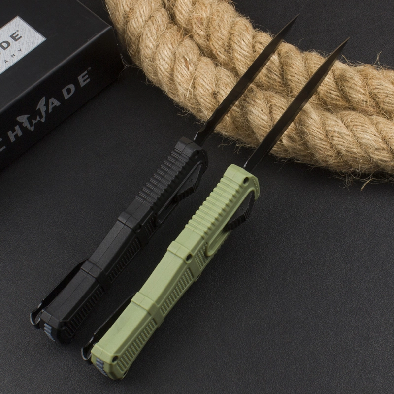 Benchmade 3370GY Claymore OTF AUTO Knife 3.74" CPM-D2 Double Edge Dagger Blade, Grivory Handles