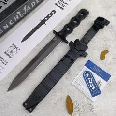 Benchmade 185BK SOCP Fixed Blade Knife 7.08" CPM-3V Black Double Edge Plain Dagger Blade, Black G10 Handles
