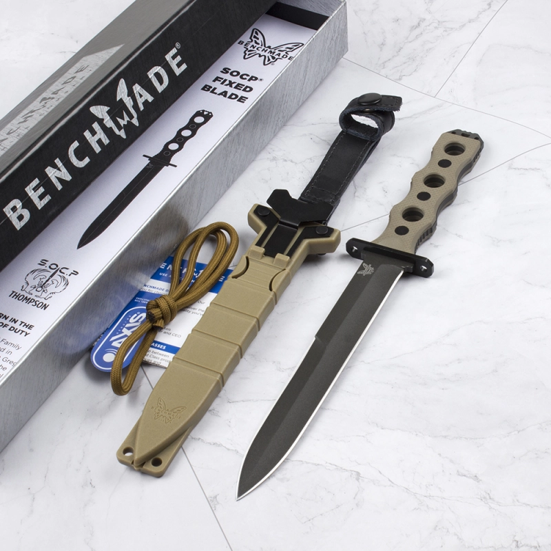 Benchmade 185BK SOCP Fixed Blade Knife 7.08" CPM-3V Black Double Edge Plain Dagger Blade, Black G10 Handles