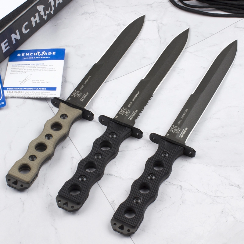 Benchmade 185BK SOCP Fixed Blade Knife 7.08" CPM-3V Black Double Edge Plain Dagger Blade, Black G10 Handles