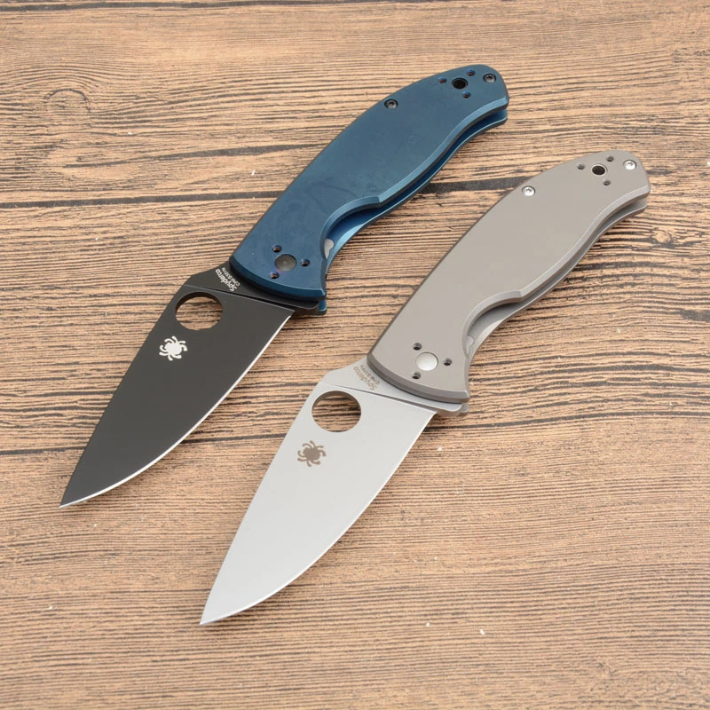 Spy C122 Frame Lock Folding Knife 3.35" S35V Satin Plain Blade, Titanium Handles