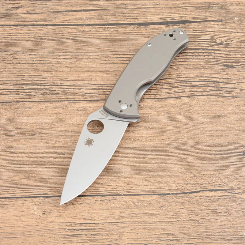 Spy C122 Frame Lock Folding Knife 3.35" S35V Satin Plain Blade, Titanium Handles