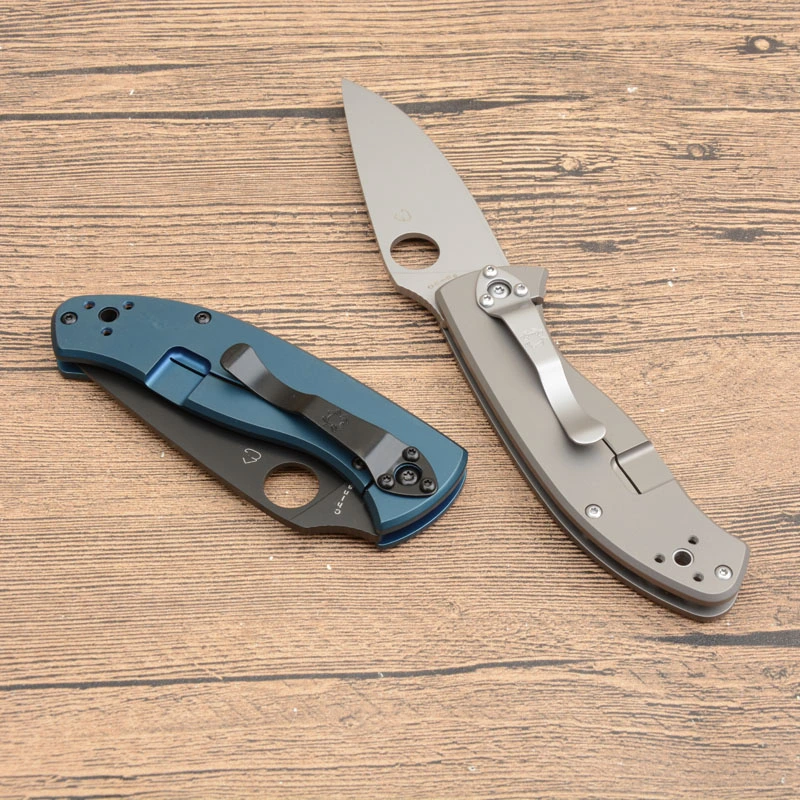 Spy C122 Frame Lock Folding Knife 3.35" S35V Satin Plain Blade, Titanium Handles