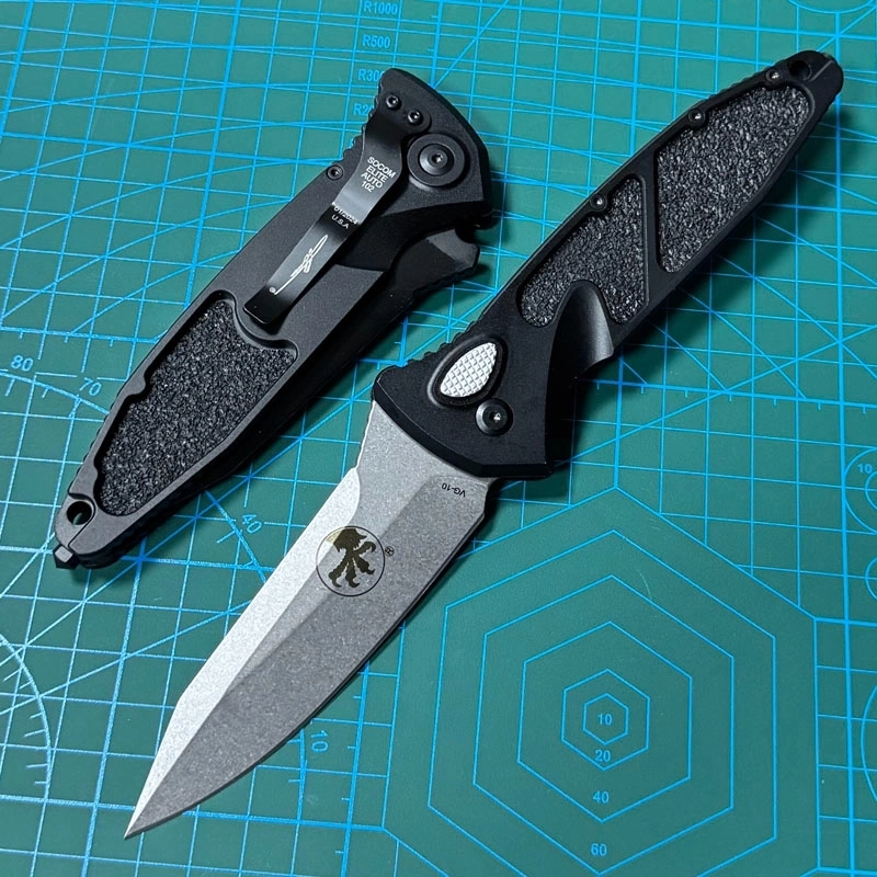 Microtech 160A Socom Elite AUTO Folding Knife  Point Plain Blade, Black Aluminum Handles