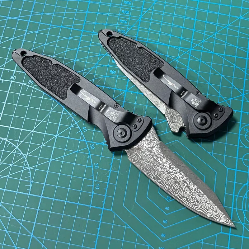 Microtech 160A Socom Elite AUTO Folding Knife  Damascus Blade, Black Aluminum Handles