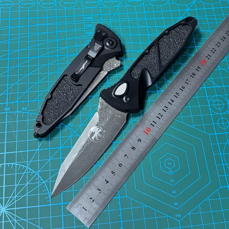Microtech 160A Socom Elite AUTO Folding Knife  Damascus Blade, Black Aluminum Handles