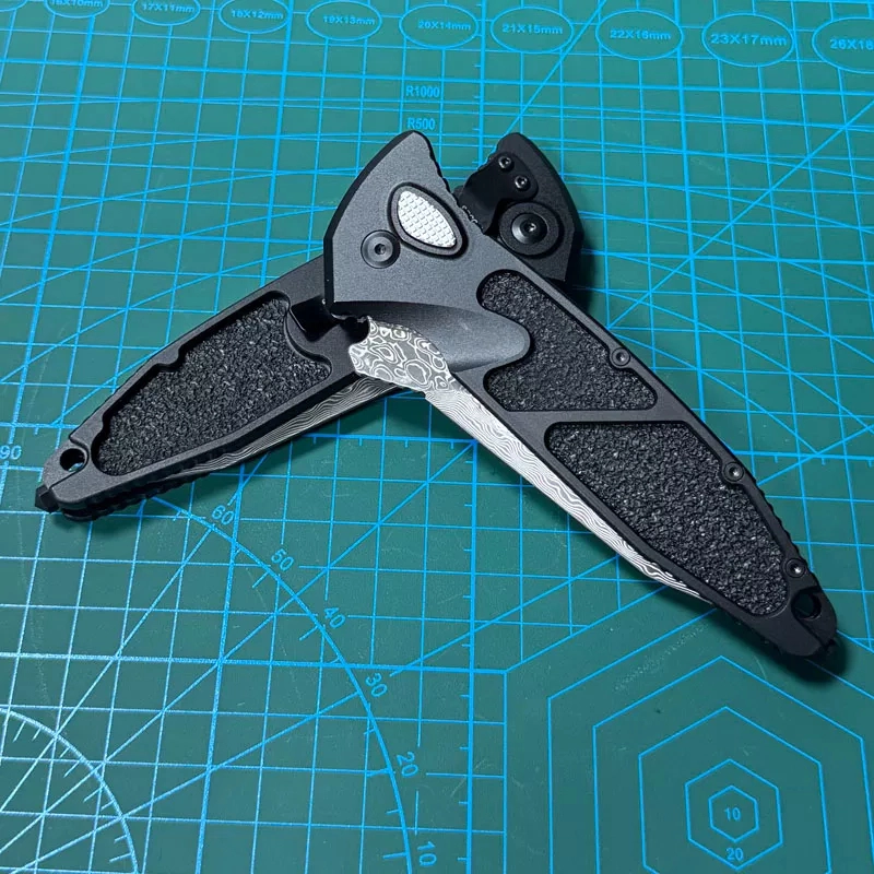 Microtech 160A Socom Elite AUTO Folding Knife  Damascus Blade, Black Aluminum Handles