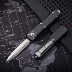 Mini Microtech Custom Knives UTX-70 OTF AUTO Knife 2.4" D2 Blade, Aviation Aluminum Steel Handles