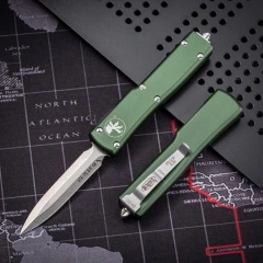 Mini Microtech Custom Knives UTX-70 OTF AUTO Knife 2.4" D2 Blade, Aviation Aluminum Steel Handles