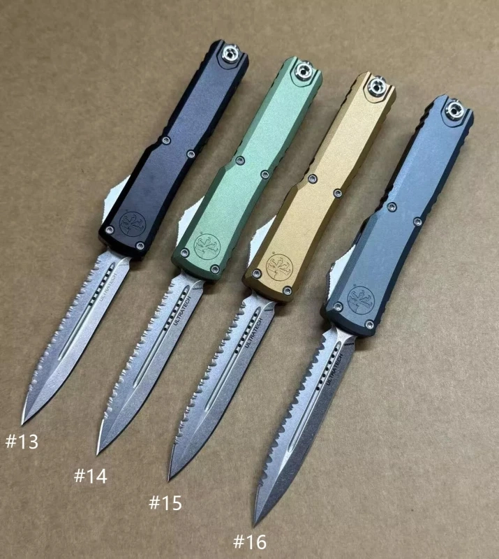 16 Modle Microtech UTX-70 Ultratech OTF AUTO Knife 3.34" D2 Plain Blade, Aluminum Alloy Handles