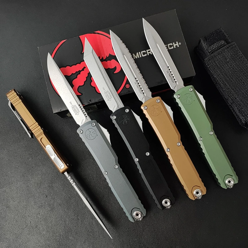 16 Modle Microtech UTX-70 Ultratech OTF AUTO Knife 3.34" D2 Plain Blade, Aluminum Alloy Handles