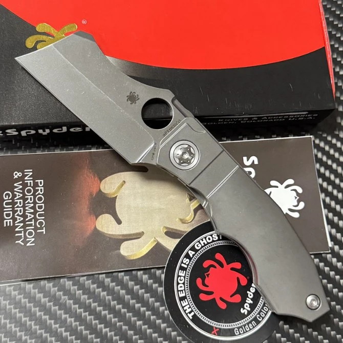 SPY C260TIP Stovepipe Folding Knife 2.78" CPM-20CV Dark Stonewashed Cleaver Blade, Dark Titanium Handles