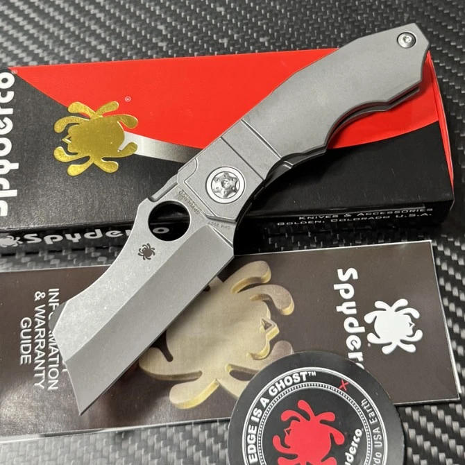 SPY C260TIP Stovepipe Folding Knife 2.78" CPM-20CV Dark Stonewashed Cleaver Blade, Dark Titanium Handles