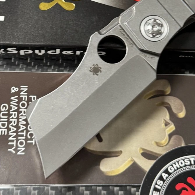 SPY C260TIP Stovepipe Folding Knife 2.78" CPM-20CV Dark Stonewashed Cleaver Blade, Dark Titanium Handles