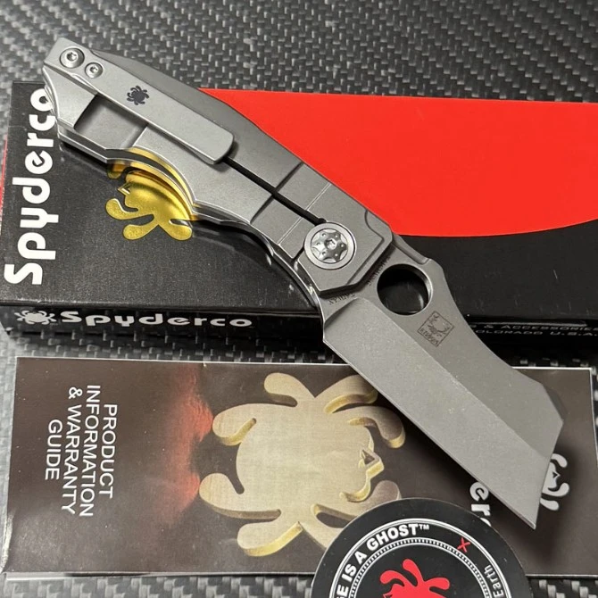 SPY C260TIP Stovepipe Folding Knife 2.78" CPM-20CV Dark Stonewashed Cleaver Blade, Dark Titanium Handles