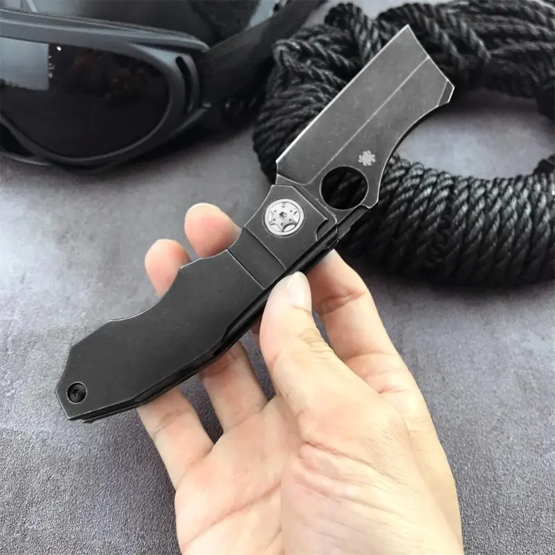 Spy Stovepipe Folding Knife 2.76" CPM-20CV Dark Stonewashed Blade, Dark 420 Steel Handles, Frame Lock - C260TIP