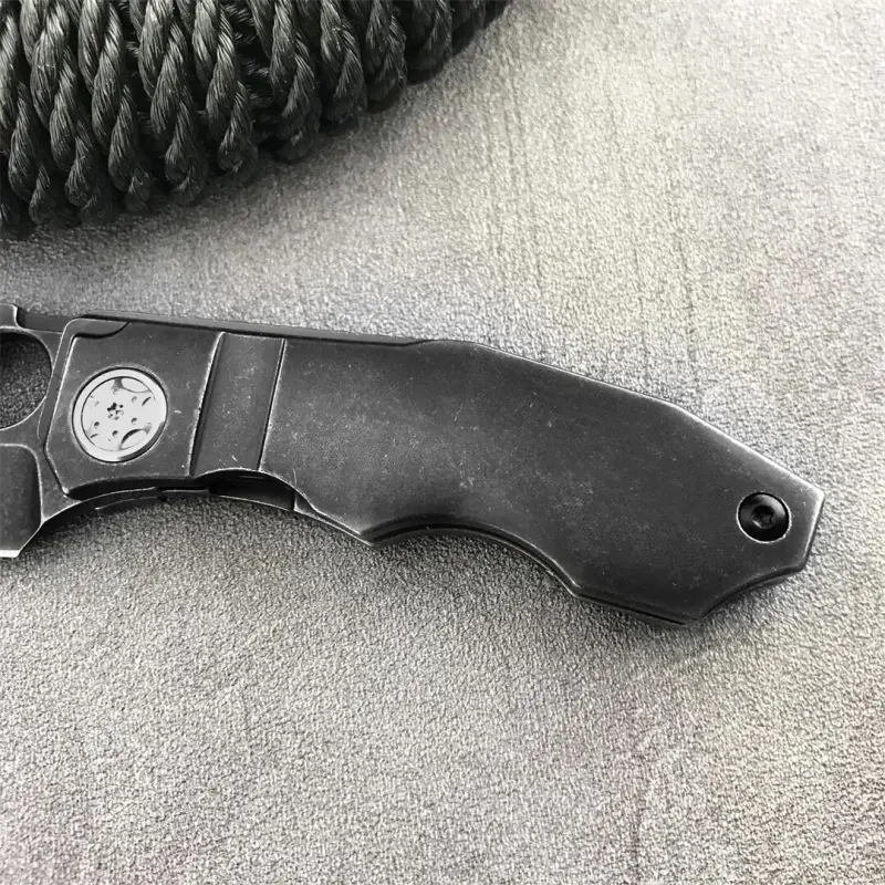 Spy Stovepipe Folding Knife 2.76" CPM-20CV Dark Stonewashed Blade, Dark 420 Steel Handles, Frame Lock - C260TIP
