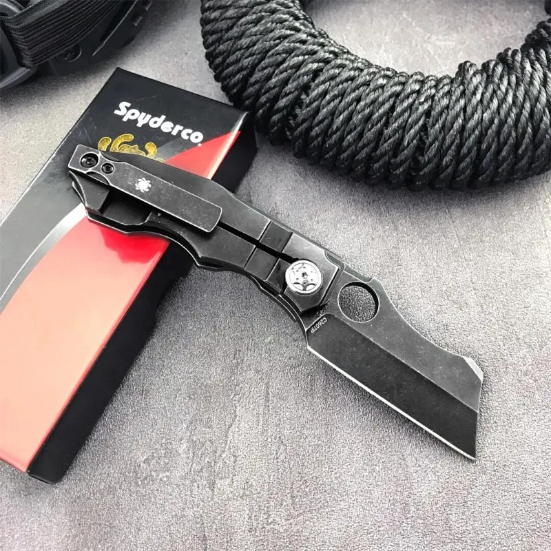 Spy Stovepipe Folding Knife 2.76" CPM-20CV Dark Stonewashed Blade, Dark 420 Steel Handles, Frame Lock - C260TIP