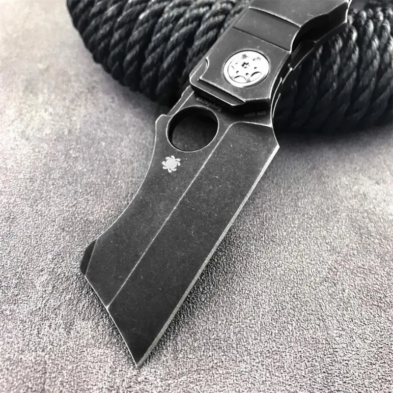 Spy Stovepipe Folding Knife 2.76" CPM-20CV Dark Stonewashed Blade, Dark 420 Steel Handles, Frame Lock - C260TIP