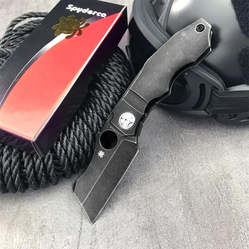 Spy Stovepipe Folding Knife 2.76" CPM-20CV Dark Stonewashed Blade, Dark 420 Steel Handles, Frame Lock - C260TIP