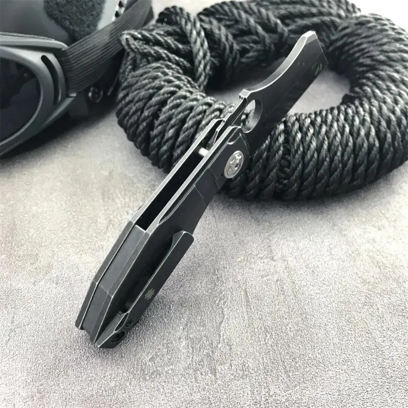 Spy Stovepipe Folding Knife 2.76" CPM-20CV Dark Stonewashed Blade, Dark 420 Steel Handles, Frame Lock - C260TIP