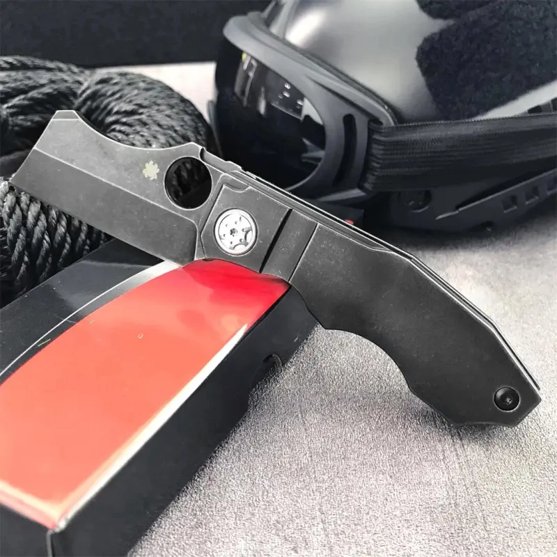 Spy Stovepipe Folding Knife 2.76" CPM-20CV Dark Stonewashed Blade, Dark 420 Steel Handles, Frame Lock - C260TIP