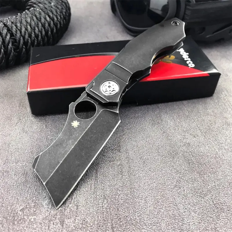 Spy Stovepipe Folding Knife 2.76" CPM-20CV Dark Stonewashed Blade, Dark 420 Steel Handles, Frame Lock - C260TIP