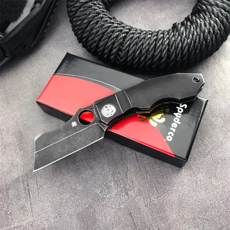 Spy Stovepipe Folding Knife 2.76" CPM-20CV Dark Stonewashed Blade, Dark 420 Steel Handles, Frame Lock - C260TIP