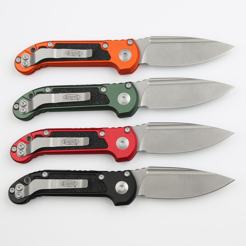 Microtech LUDT Gen III Drop Point AUTO Folding Knife 3.22" M390MK Stonewashed Plain Blade, Black Aviation Aluminum Handles