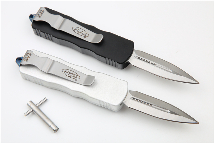 Microtech Mini Dirac Knives AUTO OTF Knife 2.16" D2 Double Edge Dagger Blade, Aviation Aluminum Handles