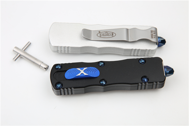 Microtech Mini Dirac Knives AUTO OTF Knife 2.16" D2 Double Edge Dagger Blade, Aviation Aluminum Handles