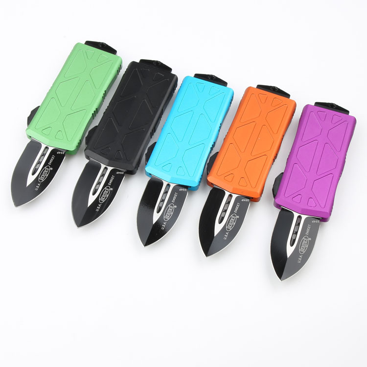 Microtech Exocet Money Clip 5Colors AUTO OTF Knife 1.96" Black 204P Double Edge Blade, Aluminum Handles