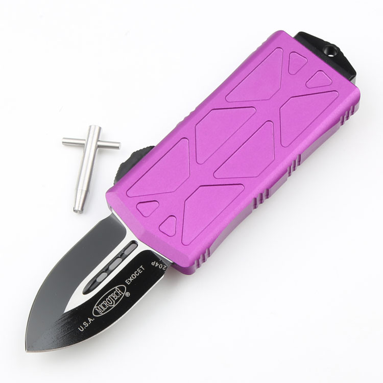 Microtech Exocet Money Clip 5Colors AUTO OTF Knife 1.96" Black 204P Double Edge Blade, Aluminum Handles