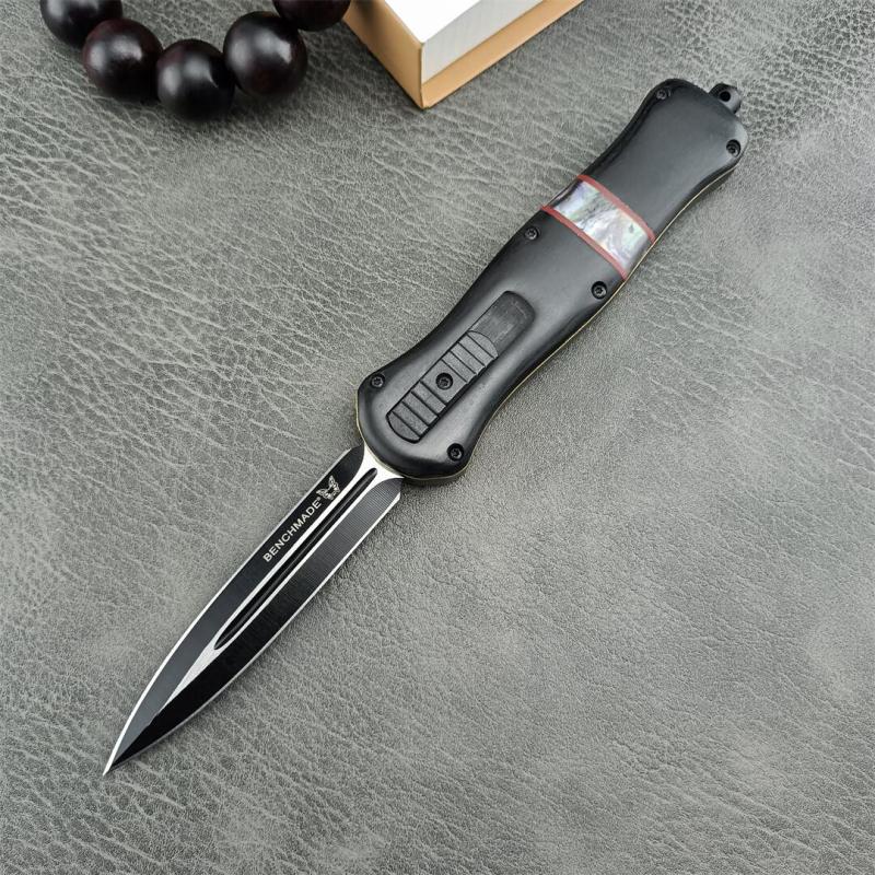 Benchmade Infidel Dagger 2tyles AUTO OTF Knife 3.66" D2 Black Double Edge Blade, Wood Handles-A019