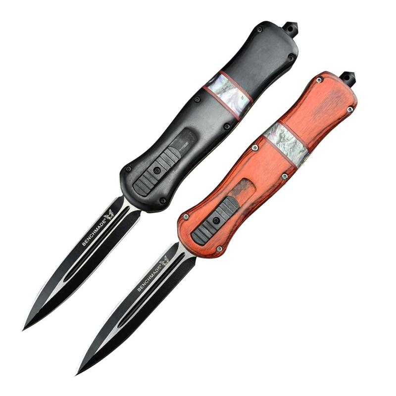Benchmade Infidel Dagger 2tyles AUTO OTF Knife 3.66" D2 Black Double Edge Blade, Wood Handles-A019