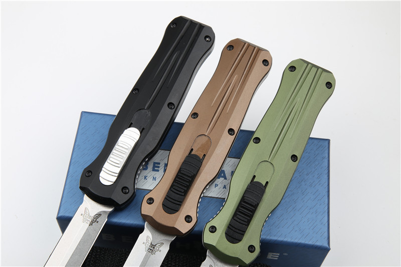 Benchmade 3320 3colors Knife Infidel Dagger AUTO OTF 3.85" D2 Black Double Edge Blade, Aluminum Handles
