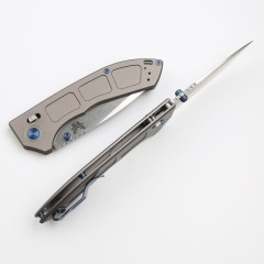Benchmade 748 Narrows Knives AXIS Folding Knife 3.14" M390 Satin Drop Point Blade, Gray Titanium Handles