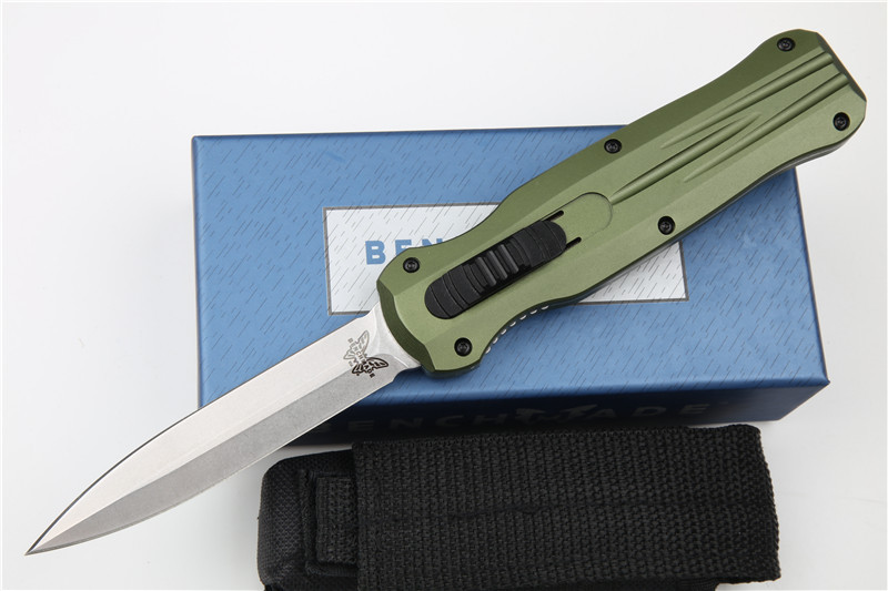 Benchmade 3320 3colors Knife Infidel Dagger AUTO OTF 3.85" D2 Black Double Edge Blade, Aluminum Handles