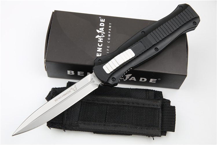 Benchmade 3300BK Knife Infidel Dagger AUTO OTF 3.85" D2 Black Double Edge Blade, Aviation Aluminum Handles