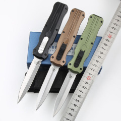 Benchmade 3320 3colors Knife Infidel Dagger AUTO OTF 3.85" D2 Black Double Edge Blade, Aluminum Handles