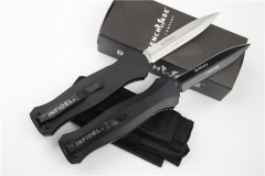 Benchmade 3300BK Knife Infidel Dagger AUTO OTF 3.85" D2 Black Double Edge Blade, Aviation Aluminum Handles