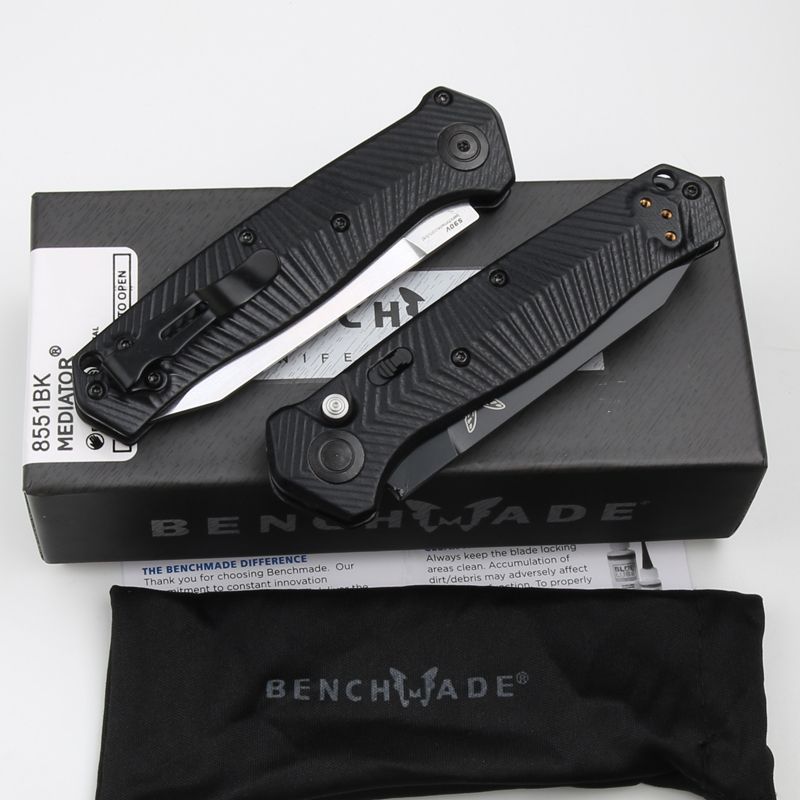 Benchmade 8551 Mediator Knife AUTO Folding 3.26" S90V Black Plain Blade, G10 Handles - 8551BK