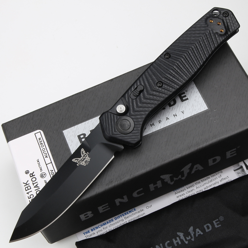 Benchmade 8551 Mediator Knife AUTO Folding 3.26" S90V Black Plain Blade, G10 Handles - 8551BK