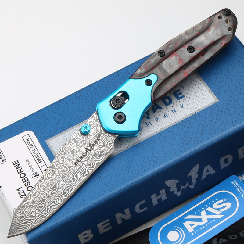 Benchmade 945-221Osborne  Mini Folding Knife 2.91" Damascus Plain Blade, Carbon Fiber+Aluminum Handles