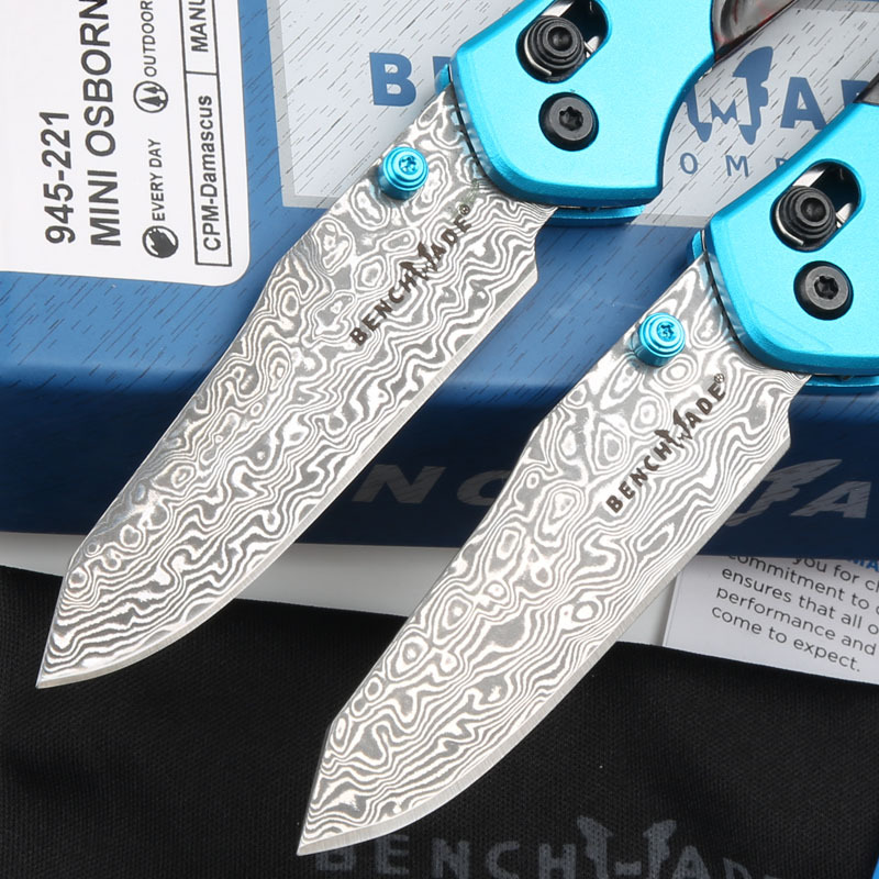 Benchmade 945-221Osborne  Mini Folding Knife 2.91" Damascus Plain Blade, Carbon Fiber+Aluminum Handles