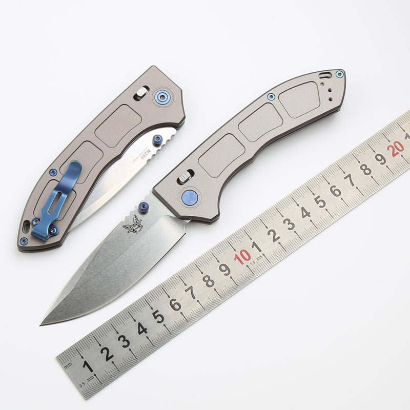 Benchmade 748 Narrows Knives AXIS Folding Knife 3.14" M390 Satin Drop Point Blade, Gray Titanium Handles